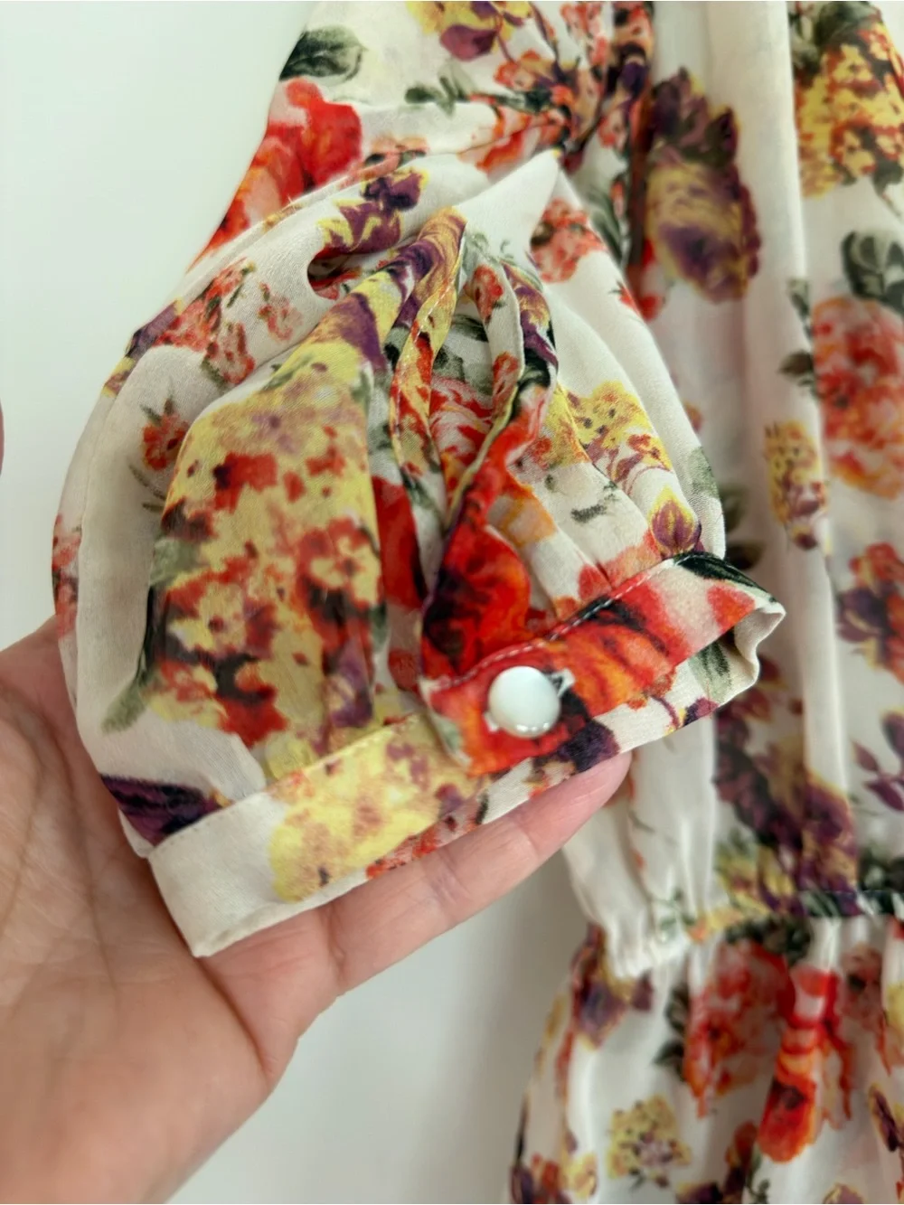 Forever 21 Cream Floral Peasant Tunic with Red & Purple Blooms